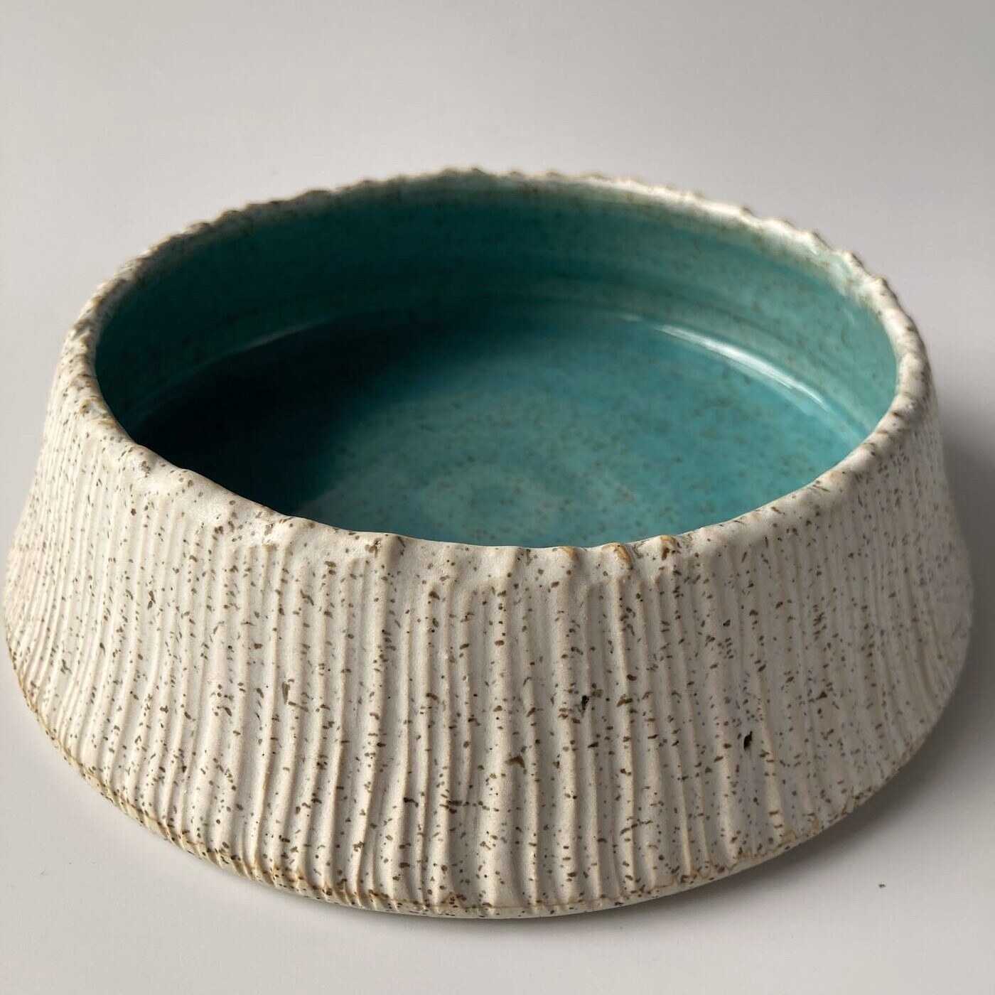 Barnacle Bowl in bamboo glaze, ridged handmade stoneware by AWIS for AWIS