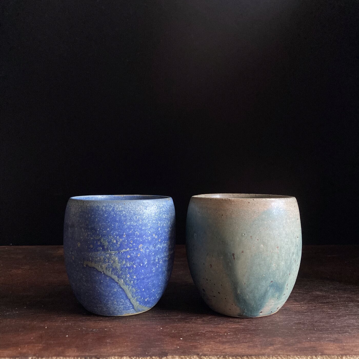 JUAN cups in Azure and Sand glazes