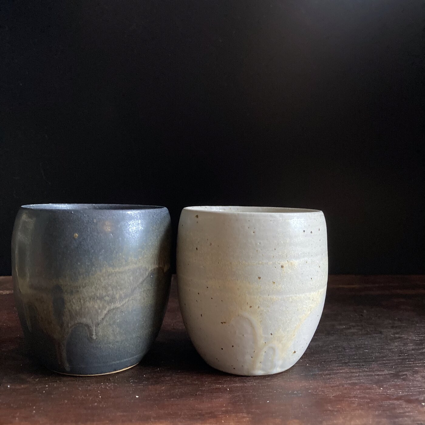 JUAN cups in Charcoal and Sand glazes