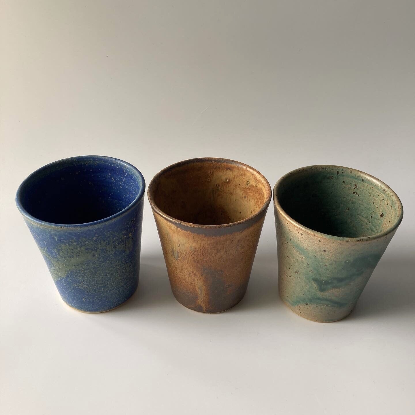 Three handmade stoneware tumblers, Philippine pottery by AWIS